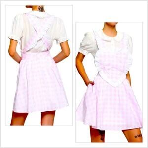 Hot Topic Pink White Plaid Heart Skirtall Y2K Coquette Kawaii Overall‎ Medium